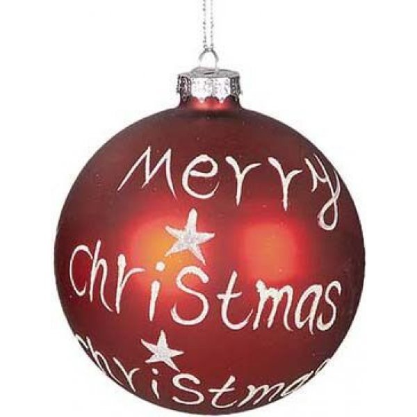Χριστουγεννιάτικη Γυάλινη Μπάλα Κόκκινη, με Λευκό Merry Christmas και Αστεράκια (8cm)
